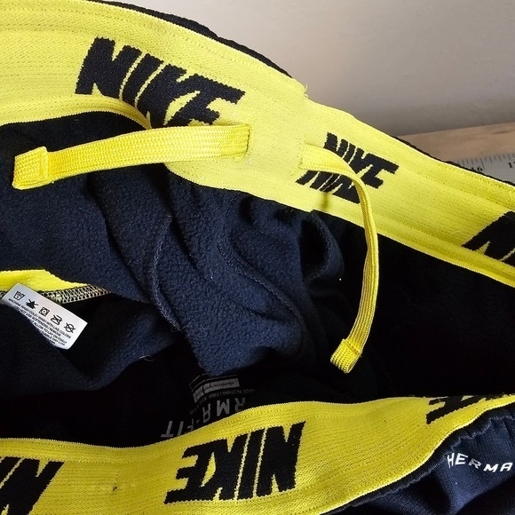 Nike Therma Fit Mens Track Pants Size Large Blue Yellow Pin Stripe Straight Leg - Picture 9 of 11